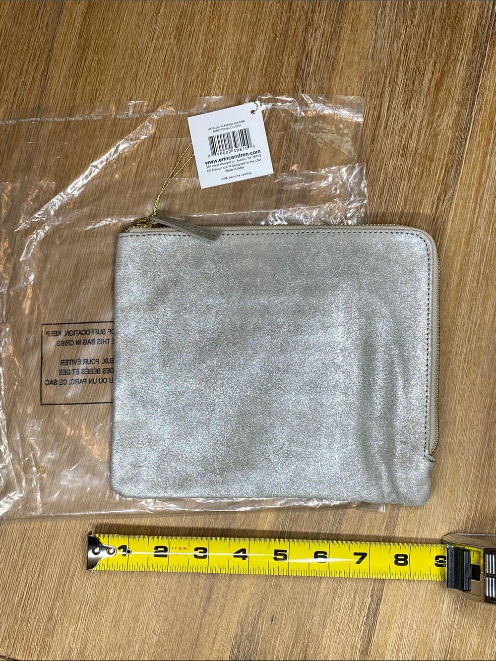 NWT Erin Condren Platinum Leather Pouch